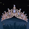 Hårklipp Kmvexo Opal Stone Elegant Korean Girls Crystal Tiara Crown For Women Party Wedding Princess Rhinestone Bridal Jewelry