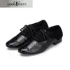 Dance Shoes LOOGTSHON Black W Men's Leather Ballroom Flats Modern For Men With