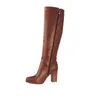 Bottes 2024 Brown Knee High Women Heels Ladies Fashion Big Size 43western Riding Femme Footwear