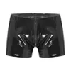 5XL Mens Sexy Open Crotch Leather Short Pants For Sex Latex Shaping Sheath Fetish Boxer Leather Underpants Bulge Pouch Sexi 240419
