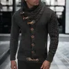 Suéteres para hombres elegantes hombres de punto Botones de cuerno cálido otoño invierno fit delgado de cuello alto suéter de cárdigán