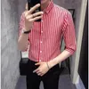 Мужские рубашки Man Tops Business Clothing Half -рукава красная полоса и блузки для Men Asia Summer Fashion 2024