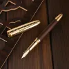 Pennor Hongdian 6016 Fountain Pen Natural Wood Golden Metal Cap Fish Scale E Ef Bent NIBS Calligraphi School Writing Gifts Pennor