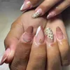Upas falsas 24 piezas Pink Almond Falsa Nails Butterfly Pearl With Rehineston