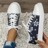 Casual Shoes Women 2024 Retro Floral Print Canva Female Fashion Flat Lace-up Sneakers For Woman Size 36-43