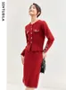 Arbeitskleider Sentubila Strickrock zweiteils Set Frauen 2024 Frühling Herbst Rote Strickjacke Top Frau Elegante Midi -Röcke Sets W33Z51901