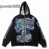 24SS Autumn/Winter Trendy Hoodie Teng Yuanhao Little Lightning Skull Impresso Zipper com Velvet Hellstar