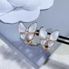 Högkvalitetsdesigner Vancefe 925 Silver tjock pläterad 18K Ny produkt Naturlig vit Fritillaria Butterfly örhängen Kvinna Rose Gold High Grade lyxörhängen