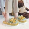 Slippers 2024 Femme Bow Cotton Fashion Home Soft Warm Non-Slip confortable Chaussures de dragsters confortables