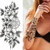 Black Flower Temporary Tattoos Sticker Arm Sleeve Rose Moon Butterfly Snake Henna Body Decorate Realistic Fake 3D Women Totem 240418