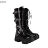 Boots GIGIFOX Platform Wedges Knee High For Women Chunky Heel Fashion Punk Motorcyle Goth Gothic Rock Shoes Winter