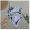 New Tie Dyed Women's Split Swimsuit Water Color High Waist Bikini Swimsuit