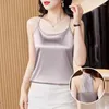 Women's Blouses 2024 Fashion dames tops en mesh kant sexy borduurwerk Backless Blouse vrouwen satijnen mouwloze kleding