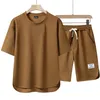 2024 Summer Mens Solid Color Conjuntos de camisas casuais e shorts Conjunto de traje de cor esportivo masculino Testes soltos Tamanho 3xl 240403