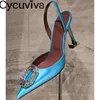 Dress Shoes Pointy Toe Satin Crystal Woman Rhinestone Slingback Thin High Heel Sandals Summer Sexy Wedding Party Sandalias Mujer