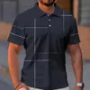 Summer Mens Polo Shirt Gradient Line Kort ärm Tshirt Casual Daily Lapel Tops Tees Fashion Randig T For Man Clothing 240419