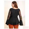 Kvinnors plus size t-shirt elegant fi peplum blus kvinnor lg bell hylsa spets lapptäcke vårarbetet kontor top stor 6xl 7xl i8aw drop d dhtnd