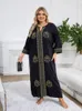 Broderad svart långärmad kvinnor kaftan klänning mantel semester strand täcker färskt outfit hemkläder Q1603