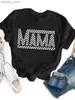Koszulka damska Plus w rozmiarze Plaid Mama Letter Print T-shirt Casual Crew Szyja Krótki top na wiosenne letnie odzież damska Y240420