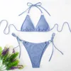 Swimwear pour femmes sexy 2 pièces Triangle Bathing Issue Halter Top Tie Side Blong Bikini Bassons de maillot