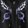 Capuz de moletom feminino retro borboleta com capuz jaqueta 2024 outono de inverno casual manga longa cardigan moletom solto com 2 bolsos