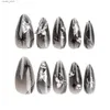 Ложные гвозди 24pcs 3D Sliver Butterfly Decor False Nails Full Cover Fake Nail для женщин -леди миндаль Black Butterfly нажимайте на пятнах ногтей Y24041962SX