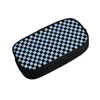 ブラックアンドベイビーブルーのチェッカーボードKawaii Pencil Case Boys Gilrs Big Capacity Plaid Geometric Pouch Student Stationery