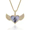 Hot Selling Hip Hop Photo Pendant Copper Diamond Heart Wings Zircon Solid Memory Photo Frame Necklace