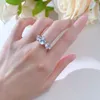 Cluster Rings S925 Silver Ring Alien Three Stone Flower Cut 8 10 Pear Shaped