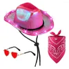 Dog Apparel Western Cowboy Outfit Retro Design Pet Costume Set With Led Light Hat Heart Lens Glasses Lace-up For Cat