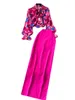 Arbetsklänningar 2024 Fashion Senior kjol och blusuppsättning för kvinnor vintage blomma tryck båghals långärmad skjorta kroppskondräkter