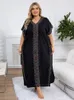 Black Women's Embroidered Kaftan Robe Homewear Short Sleeved V-neck Classy Caftan Swimsuit Cover-up Light Jacket Q1637