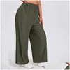 Womens Plus Size T-Shirt Elastic Waist Summer Elegant Wide Leg Pants Loose Rib Knitted Casual Straight Trousers Bot S2Pk Drop Delivery Otek4