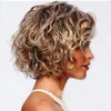 Little Sweetheart Wig Womens Fashion Partial Gradual Golden Short Curly Hair Oblique Bang Head Cover 240407