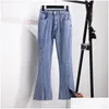 Pantalon de taille plus femme 155 kg pantalon hauteur taille lâche décontractée jeans évasé noir hanche bleu 150 5xl 6xl 7xl 8xl 9xl t6zs drop déliv otbu7