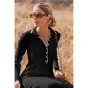 Lässige Kleider Frauen Langarm V Hals Pullover Kleiderknopf gerippter Strick Schlanker fit elegantes Maxi