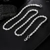 Подвески изящный 4 -мм веревочный цепь 925 Серебряные ожерелья для женщин Классический роскошный ювелирный бренд праздничный подарки.