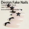 False Nails 24pcs 검은 5 포인트 스타 여성을위한 손톱 웨이블 아몬드 y2k 인공 손톱 팁 웨어러블 가짜 손톱 y240419