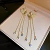 Stud Earrings Tassel Full Shiny Zircon Artificial Pearl Design Bohemian Elegant Style Alloy..