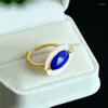 Anillos de clúster clásico lapislázuli para mujeres blancas artificiales luz fritilar de lujo y joyería de piedras preciosas azules de alta gama