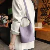Bags Noble Lavender Purple Round Bucket Tote Small Elegant Cowhide Leather Women's Shoulder Crossbody Bag Fashion Ladies Hand Bag