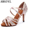 Tanzschuhe Hroyl Elegante Frau heeled dünn 10 cm glänzend Strass lateinisch tanz Ballsaal Salsa Party Performance Sandalen Sandalen