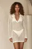 Long Sleeve Sheer Crochet Bikini Cover Up Sexy Swimsuit Beach Knitted Dress Women Swimwear 2024 Summer Bathing Suit Beachwear