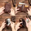 Wallets CONTACT'S Genuine Leather Wallets for Men Short Bifold Vintage Men's Wallet Luxury Brand Zip Coin Purses Card Holders Money Clip