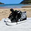 Casual Shoes Women's High-top Canvas Lace-up For Women Black Big Diamonds Student Pretty Fairy Sneakers 43 44