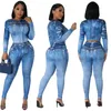 Nieuwe lente en herfst tracksuits zomer blauwe denim outfits matching set denim broek 2 -delige set dames jas spijkerbroek vrouwelijk mode streetwear k7151