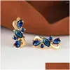 Orecchini huggie a cerchio eleganti fiore di pietra blu scuro in stile russo in oro a forma di lacrima placcata a forma di cristallo clips di gioielli goccia dhiove dhmw5