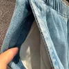 Pantalon féminin printemps été 2024 EST de taille élastique de haute qualité jeans bleu coton denim long pour les femmes
