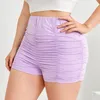 Plus size cintura elástica sexy verão casual ruched shorts feminino sólido roxo cintura alta magro biker shorts feminino tamanho grande 6xl 240409