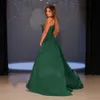 Dark Green Off the Shoulder Evening Dresses Mermaid Side Split Evening Gown with Detachable Train Beading Pleat Womens Special Occasion Dress